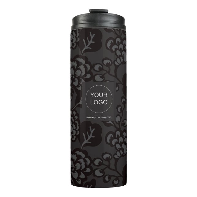 Garrafa Térmica Cinzas e Padrão Floral Negro Vibrante e Negrito (Frente)