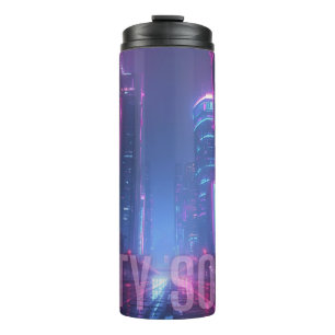 Garrafa Térmica CITY SOUL - Neon Cyberpunk Skyline Design