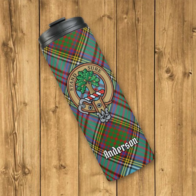 Garrafa Térmica Clan Anderson Crest sobre Tartan (Criador carregado)