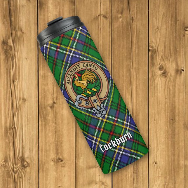 Garrafa Térmica Clan Cockburn Crest sobre Tartan (Criador carregado)