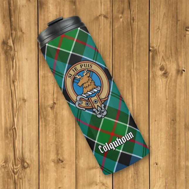Garrafa Térmica Clan Colquhoun Crest sobre Tartan (Criador carregado)