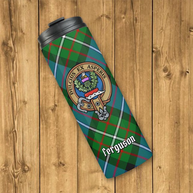 Garrafa Térmica Clan Ferguson Crest sobre Tartan (Criador carregado)