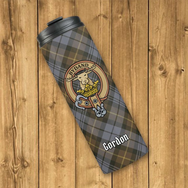 Garrafa Térmica Clan Gordon Crest sobre o Weathered Tartan (Criador carregado)