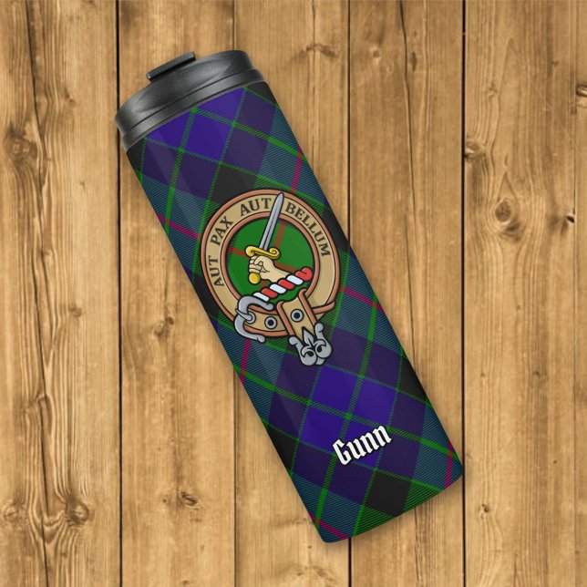 Garrafa Térmica Clan Gunn Crest sobre Tartan (Criador carregado)