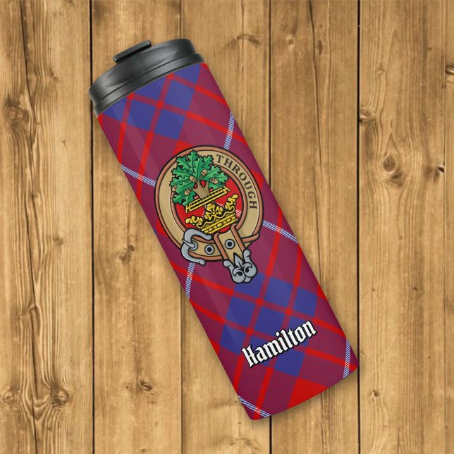 Garrafa Térmica Clan Hamilton Crest sobre o Red Tartan (Criador carregado)
