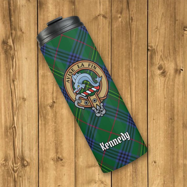 Garrafa Térmica Clan Kennedy Crest sobre Tartan (Criador carregado)