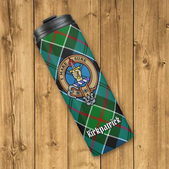 Garrafa Térmica Clan Kirkpatrick Crest sobre Tartan (Criador carregado)