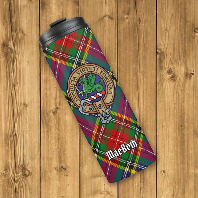 Garrafa Térmica Clan MacBeth Crest sobre Tartan (Criador carregado)
