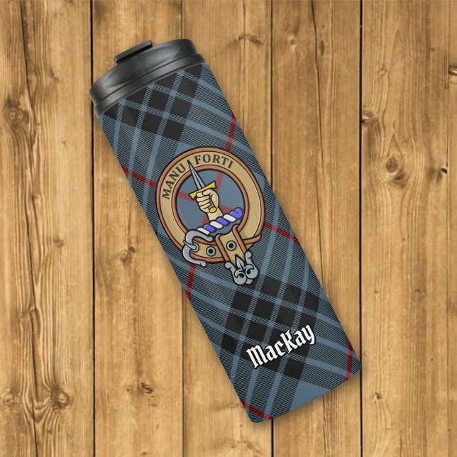 Garrafa Térmica Clan MacKay Crest sobre Blue Tartan (Criador carregado)