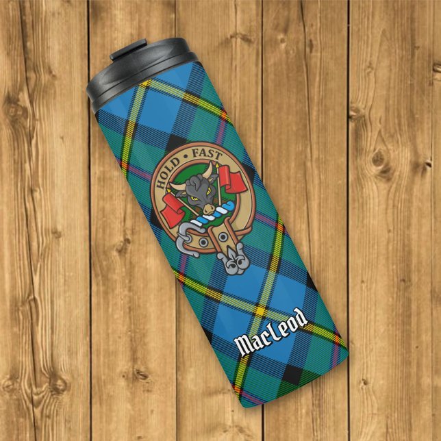Garrafa Térmica Clan MacLeod Crest sobre caçar Tartan (Criador carregado)