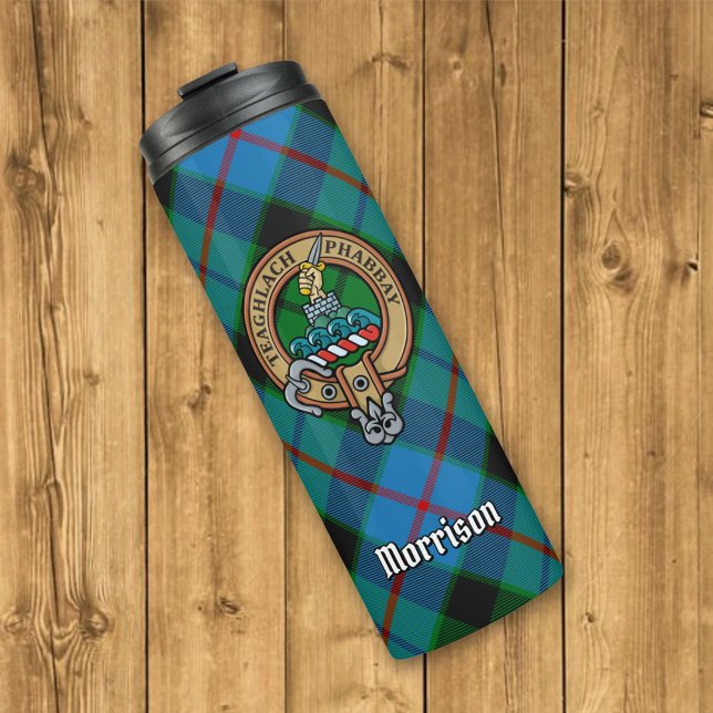 Garrafa Térmica Clan Morrison Crest sobre caçar Tartan (Criador carregado)
