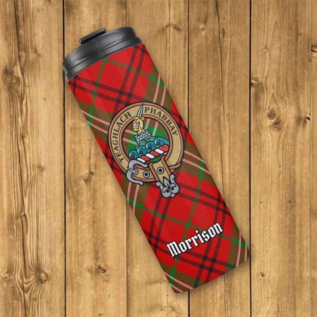 Garrafa Térmica Clan Morrison Crest sobre o Red Tartan (Criador carregado)
