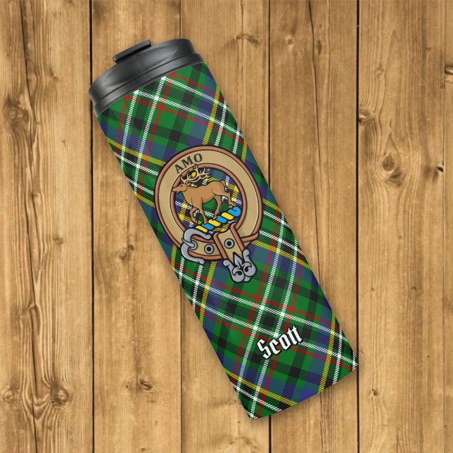Garrafa Térmica Clan Scott Crest sobre Green Tartan (Criador carregado)