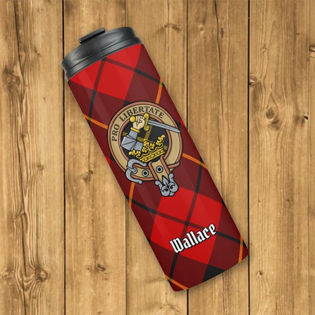 Garrafa Térmica Clan Wallace Crest sobre Tartan (Criador carregado)