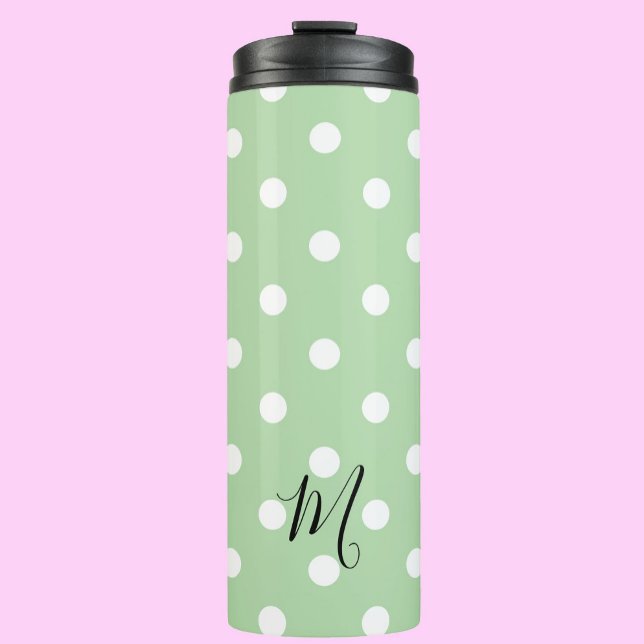 Garrafa Térmica Classic Green Polka Dots Pattern Monogram (Criador carregado)