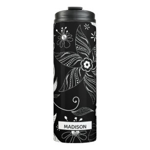 Garrafa Térmica Clássico Preto Floral Personalizado