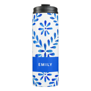 Garrafa Térmica Cobalto Blue e White Mediterranean Custom Name