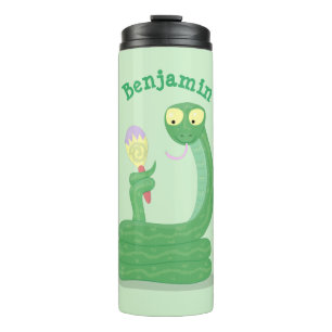 Garrafa Térmica Cobra verde engraçado com desenhos de maraca