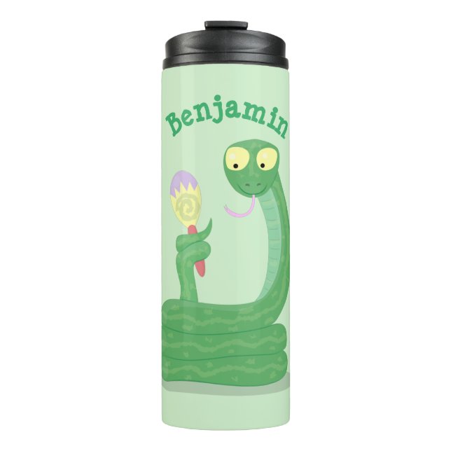 Garrafa Térmica Cobra verde engraçado com desenhos de maraca (Frente)