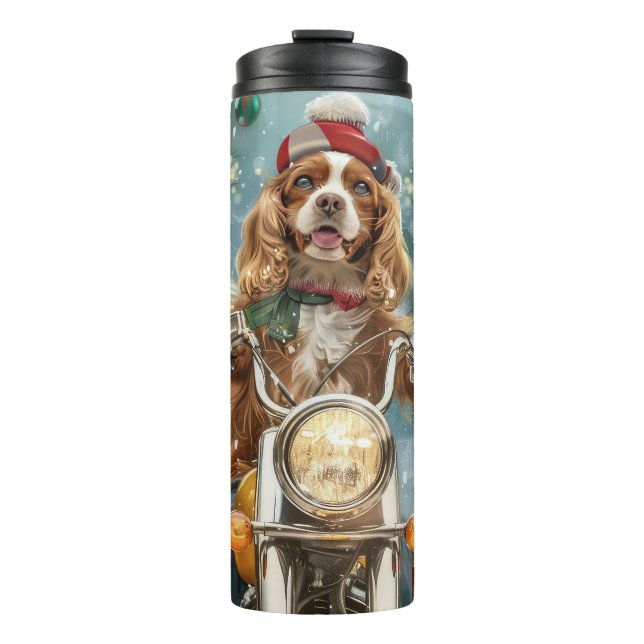 Garrafa Térmica Cocker Spaniel Cão Andando de Motocicleta Natal  (Frente)