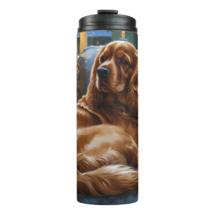 Garrafa Térmica Cocker Spaniel com Feriado das Luzes de Natal