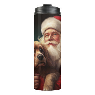 Garrafa Térmica Cocker Spaniel com Papai Noel Natal Festivo