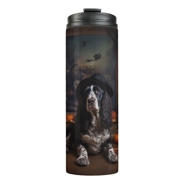 Garrafa Térmica Cocker Spaniel Inglês Abóboras Halloween Assustado (Frente)