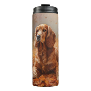 Garrafa Térmica Cocker Spaniel no Outono Folhas Caídas Inspiram