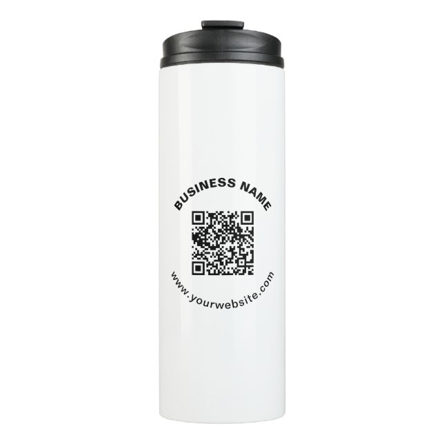 Garrafa Térmica Código QR com Nome da Empresa Texto Circular em Ne (Frente)