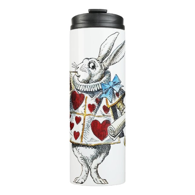 Garrafa Térmica Coelho Branco Alice Wonderland Hearts (Frente)