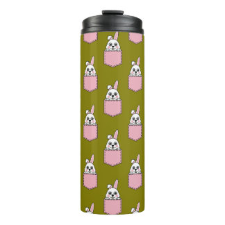 Garrafa Térmica Coelho Branco no Padrão de Bolso Rosa