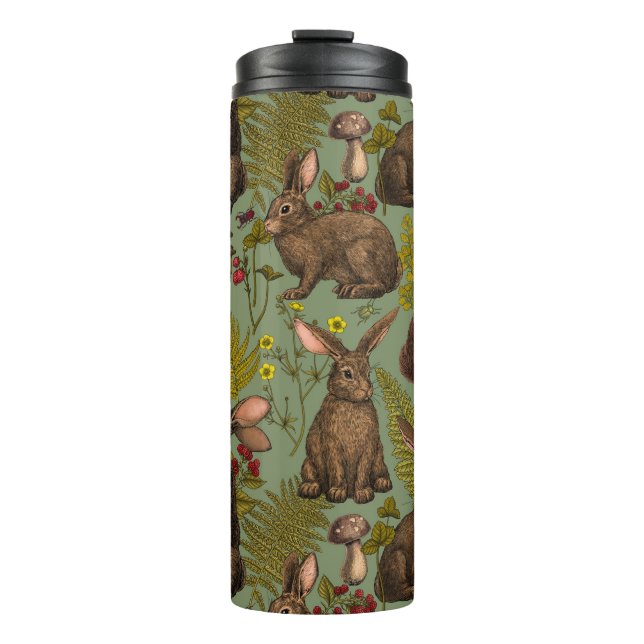 Garrafa Térmica Coelhos e flora florestal Tumbler térmico (Frente)