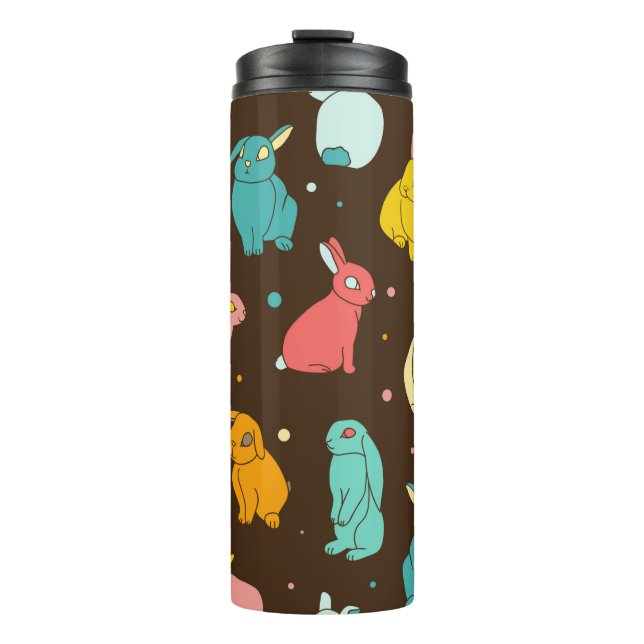 Garrafa Térmica Coelhos multicoloridos, diferentes, lebres num esc (Frente)
