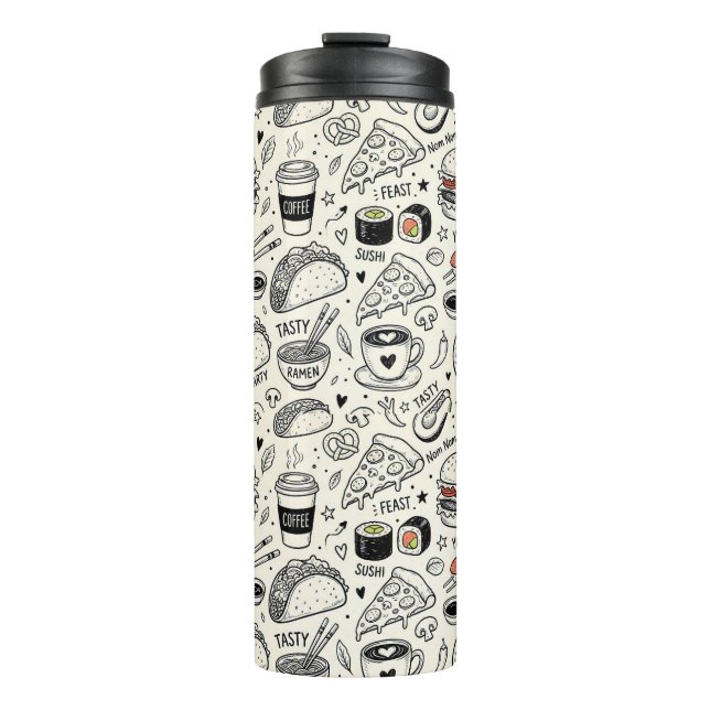 Garrafa Térmica Coffee & Café Doodle Pattern –Cute Hand Drawn Food (Frente)