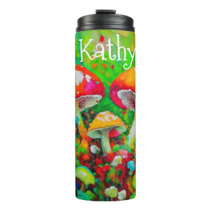 Garrafa Térmica Cogumelos Abstrato de Aquarela Personalizados