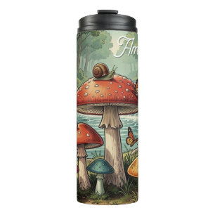 Garrafa Térmica Cogumelos Personalizados Cottagecore Caprichosos