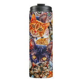 Garrafa Térmica Colagem Colorida de Gatos Coloridos
