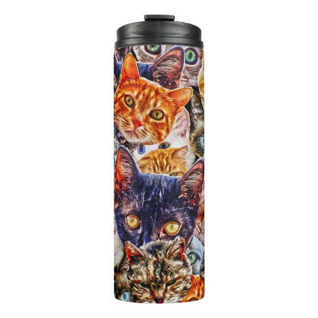 Garrafa Térmica Colagem Colorida de Gatos Coloridos (Frente)