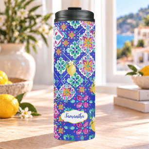 Garrafa Térmica Colagem de Citrino Siciliano Rosa Azul Elegante