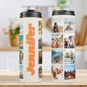 Garrafa Térmica Colagem de Fotografias Personalizada do Monograma