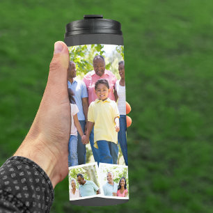 Garrafa Térmica Colagem de Fotos de Família Personalizada com Faix