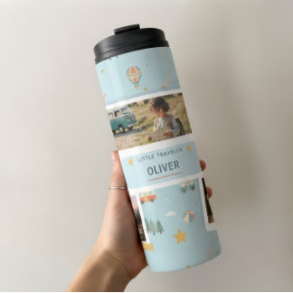 Garrafa Térmica Colagem de Fotos de Viagem Personalizada para Cria