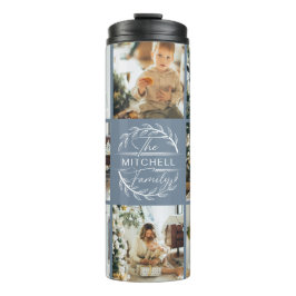 Garrafa Térmica Colagem de Fotos e Monogramas Azuis Modernos com D