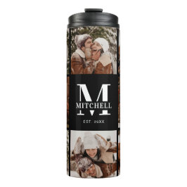 Garrafa Térmica Colagem de Fotos e Monogramas Modernos em Preto Ch