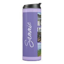 Colagem de Fotos e Nome do Tumbler Térmico Roxo