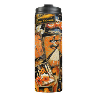 Garrafa Térmica Colagem Divertida de Halloween Vintage Retro
