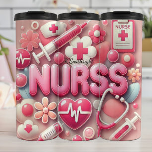 Garrafa Térmica Colagem Médica Enfermeira 3D Rosa