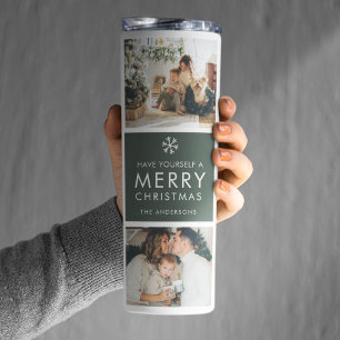 Garrafa Térmica Colagem Moderna “Feliz Natal” com Múltiplas Fotos