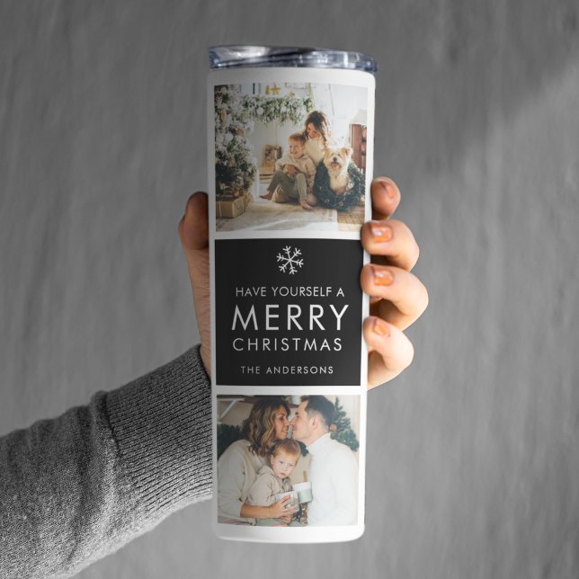 Garrafa Térmica Colagem Moderna “Feliz Natal” Multi Foto (Criador carregado)