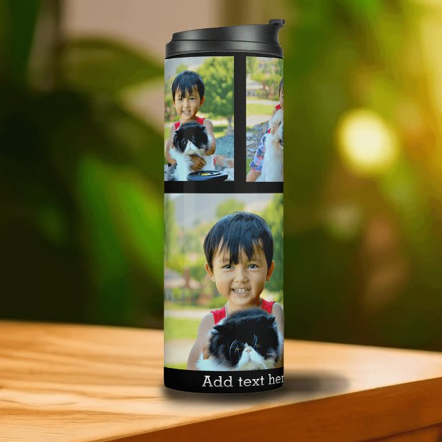 Garrafa Térmica Colagem Personalizada de 5 Fotografias (custom photo tumbler coffee travel mug)